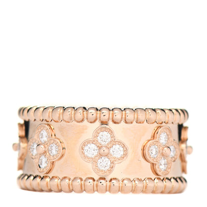 Van Cleef & Arpels 18K Rose Gold Diamond Perlee Clover Ring 55 7.25 1 of 5