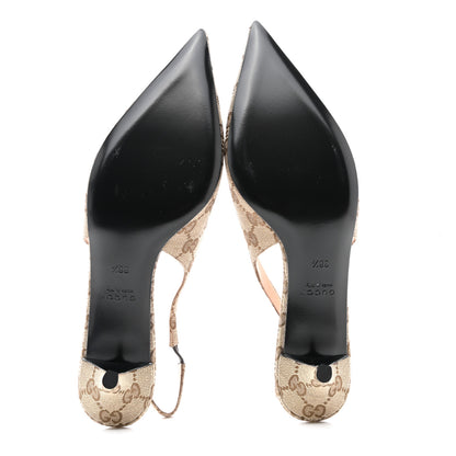 Gucci Monogram Horsebit 35mm Slingback Pumps 38.5 Beige Ebony Cocoa 5 of 9