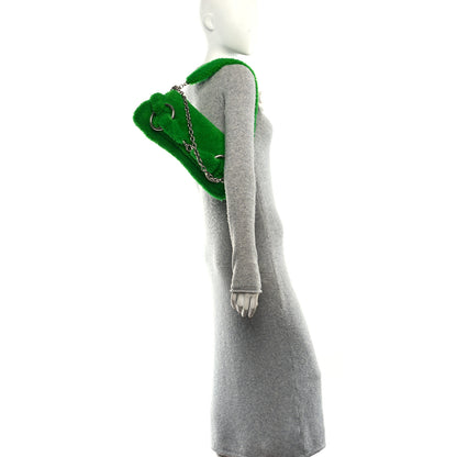Gucci Merino Wool Medium Maxi Horsebit Chain Shoulder Bag Green 2 of 9