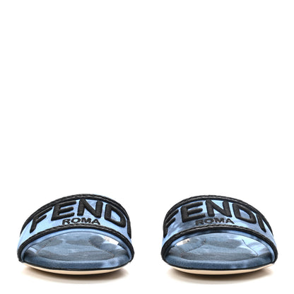 Fendi Canvas Floral Print Logo Flat Slide Sandals 35 Sagittarius Black 1 of 7