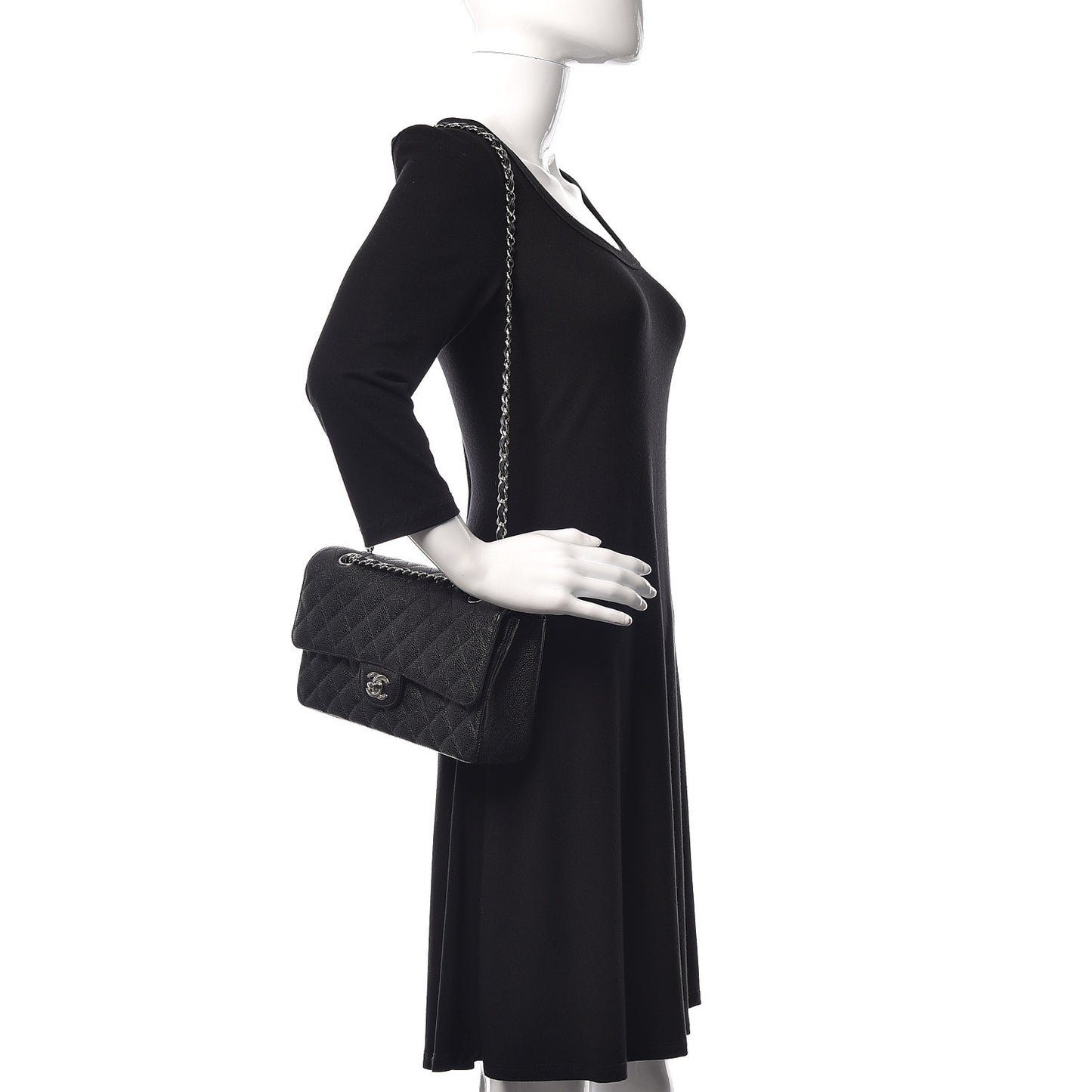 Caviar Quilted Medium Double Flap Black