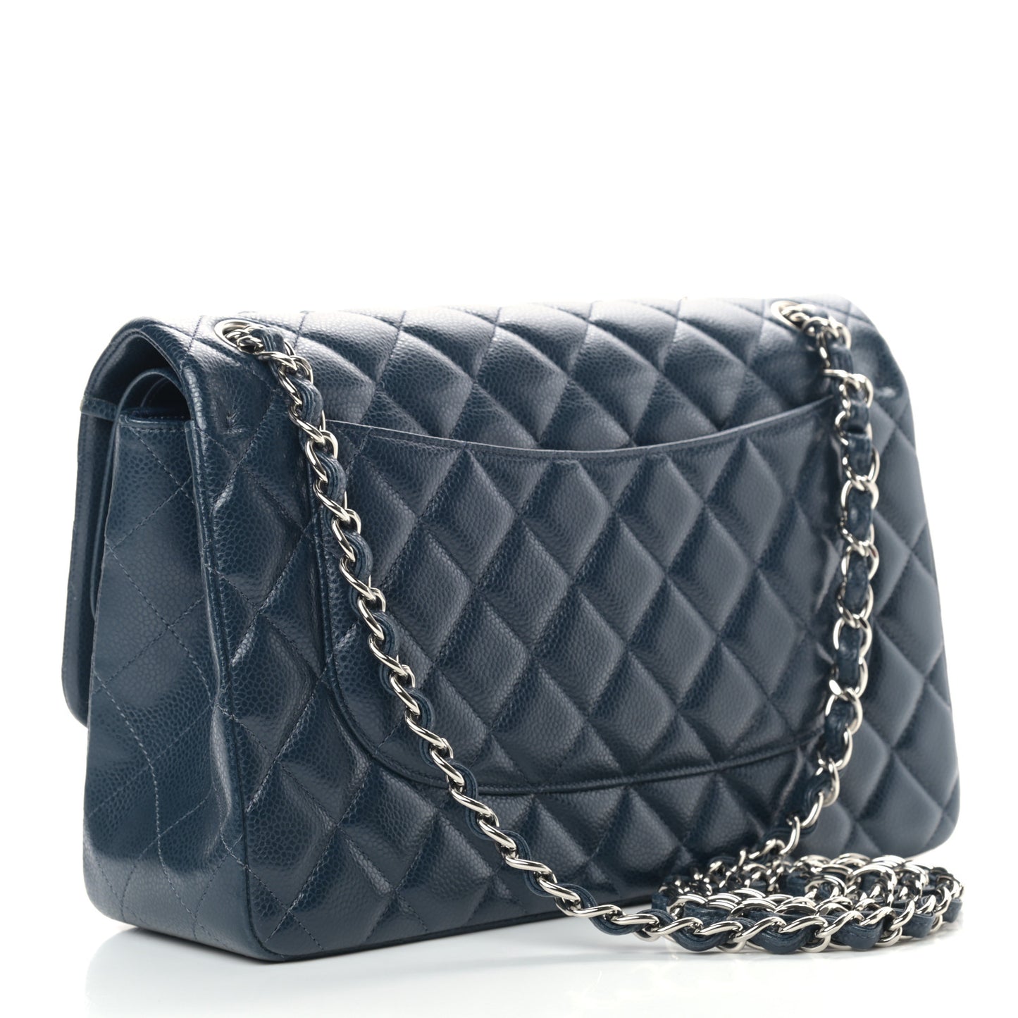 Caviar Quilted Jumbo Double Flap Navy Blue