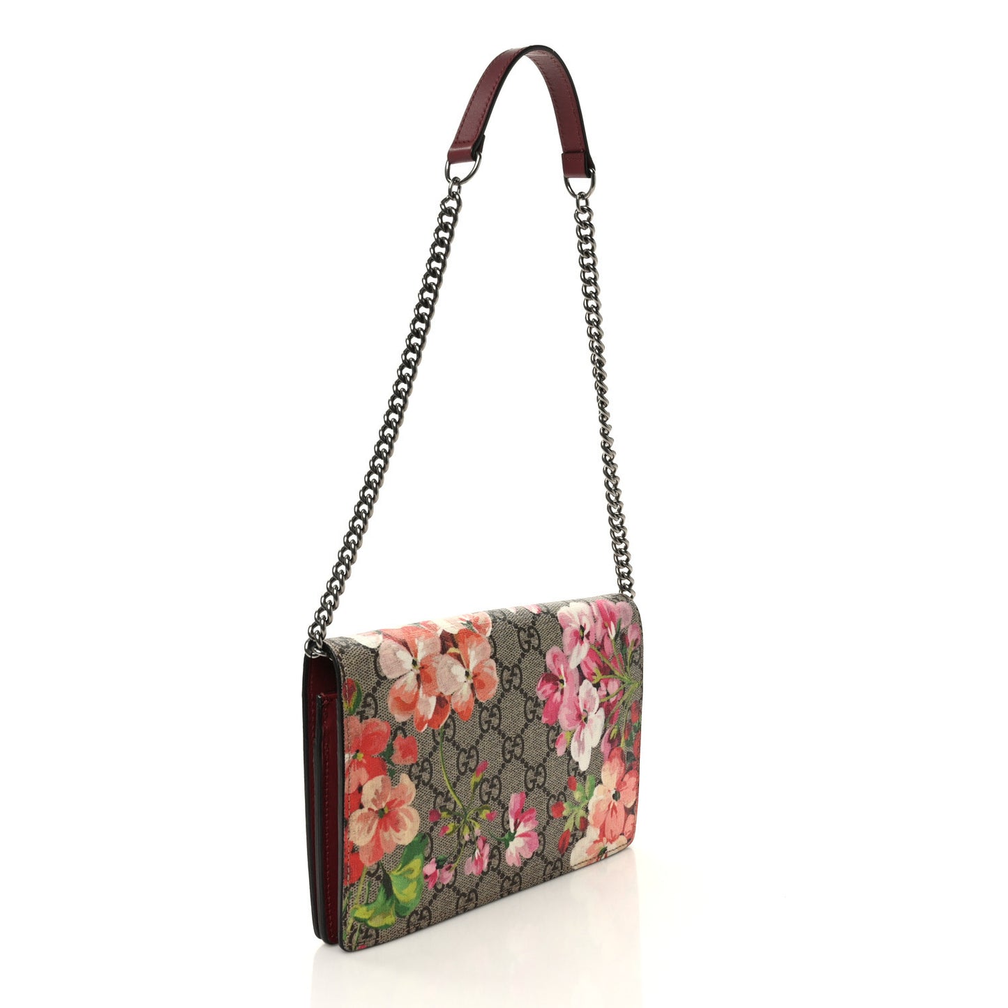 GG Supreme Monogram Blooms Chain Wallet Beige Multicolor Dry Rose