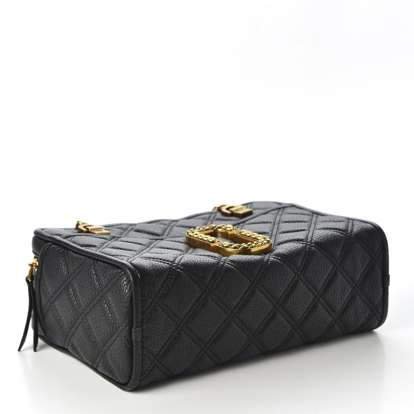Grained Calfskin Quilted Double Stitched The Status Shoulder Bag Black