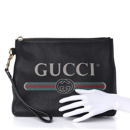 Gucci Pebbled Calfskin Logo Wristlet Black 2 of 10