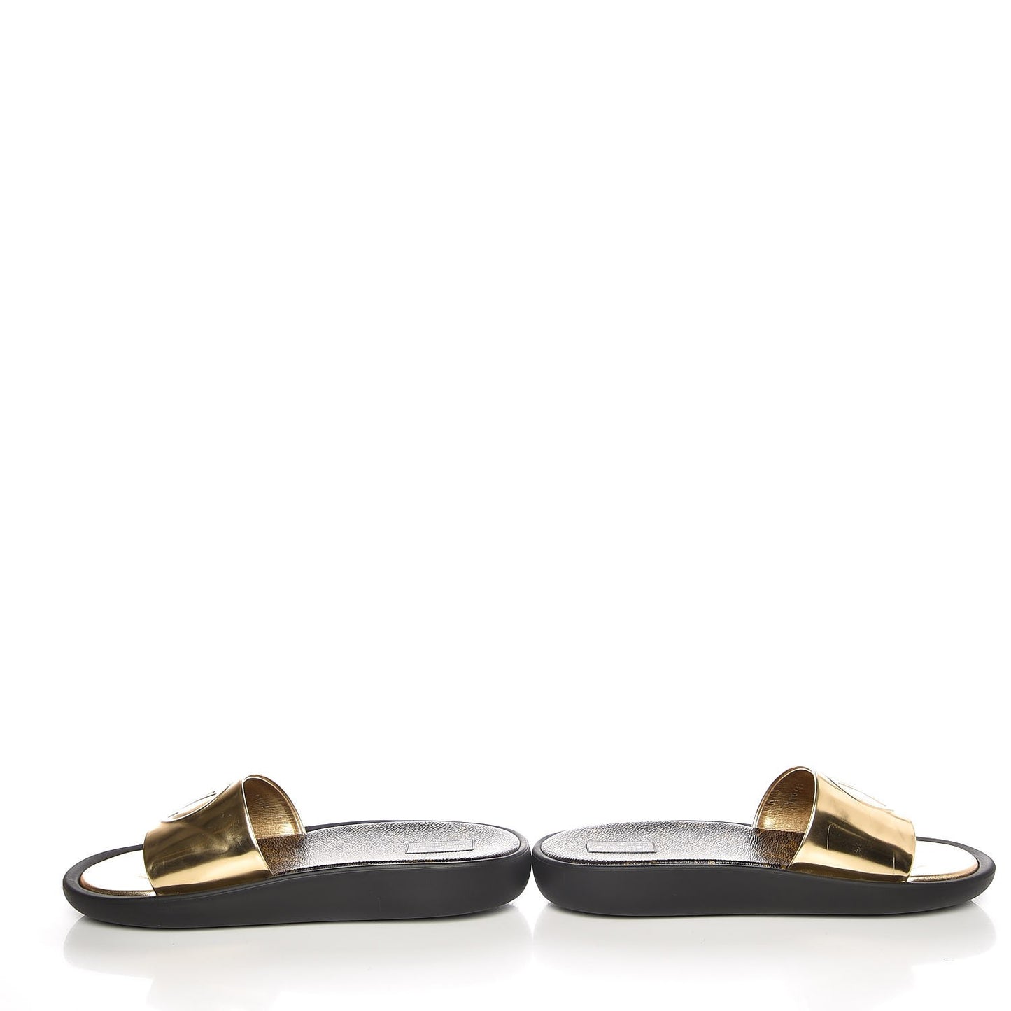 Calfskin Monogram Metallic Sunbath Slide Sandals 40 Gold