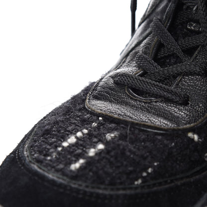 Chanel Suede Tweed Goatskin CC Sneakers 41.5 Black 10 of 12
