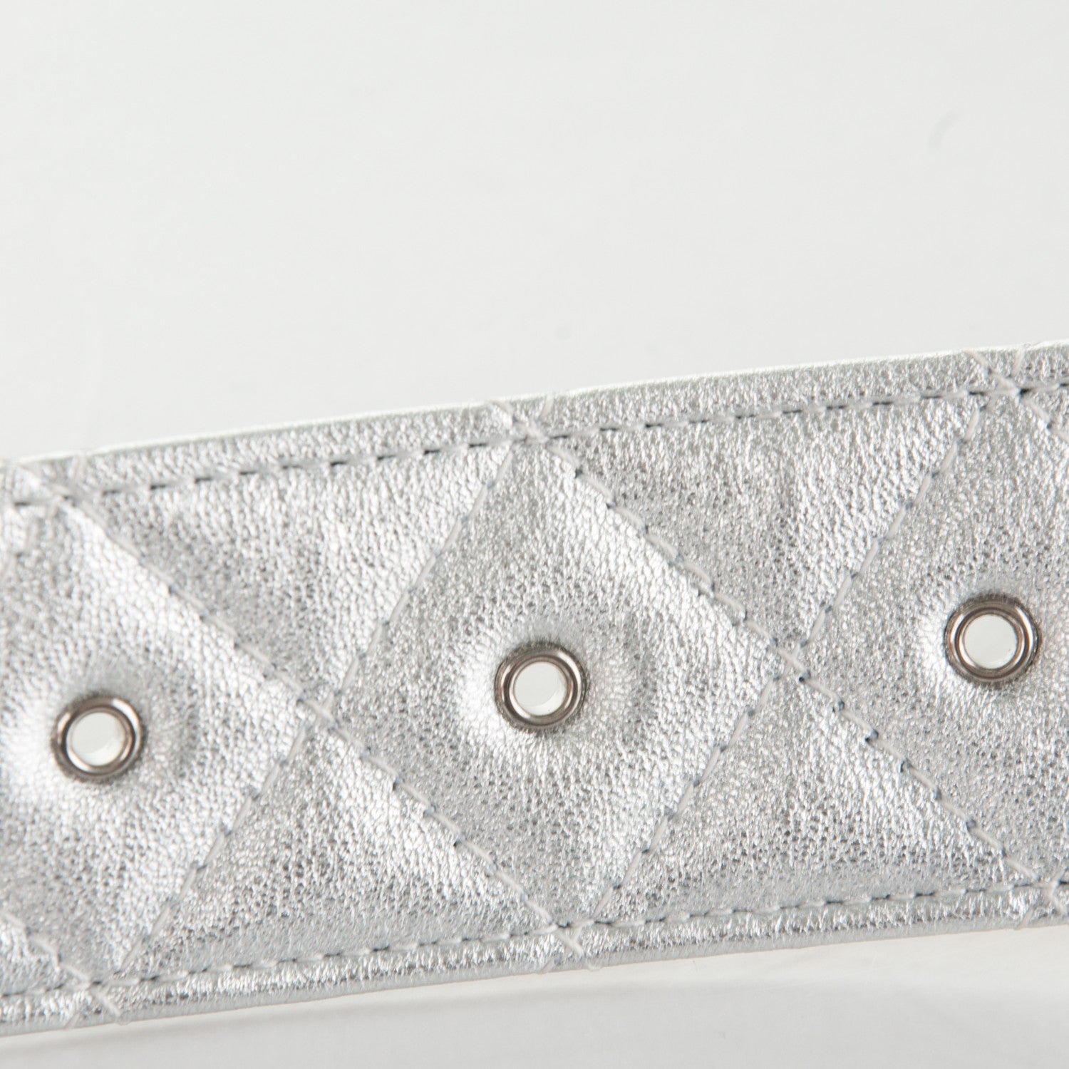 Chanel Metallic Lambskin Quilted CC Belt 85 34 Silver 3 of 7