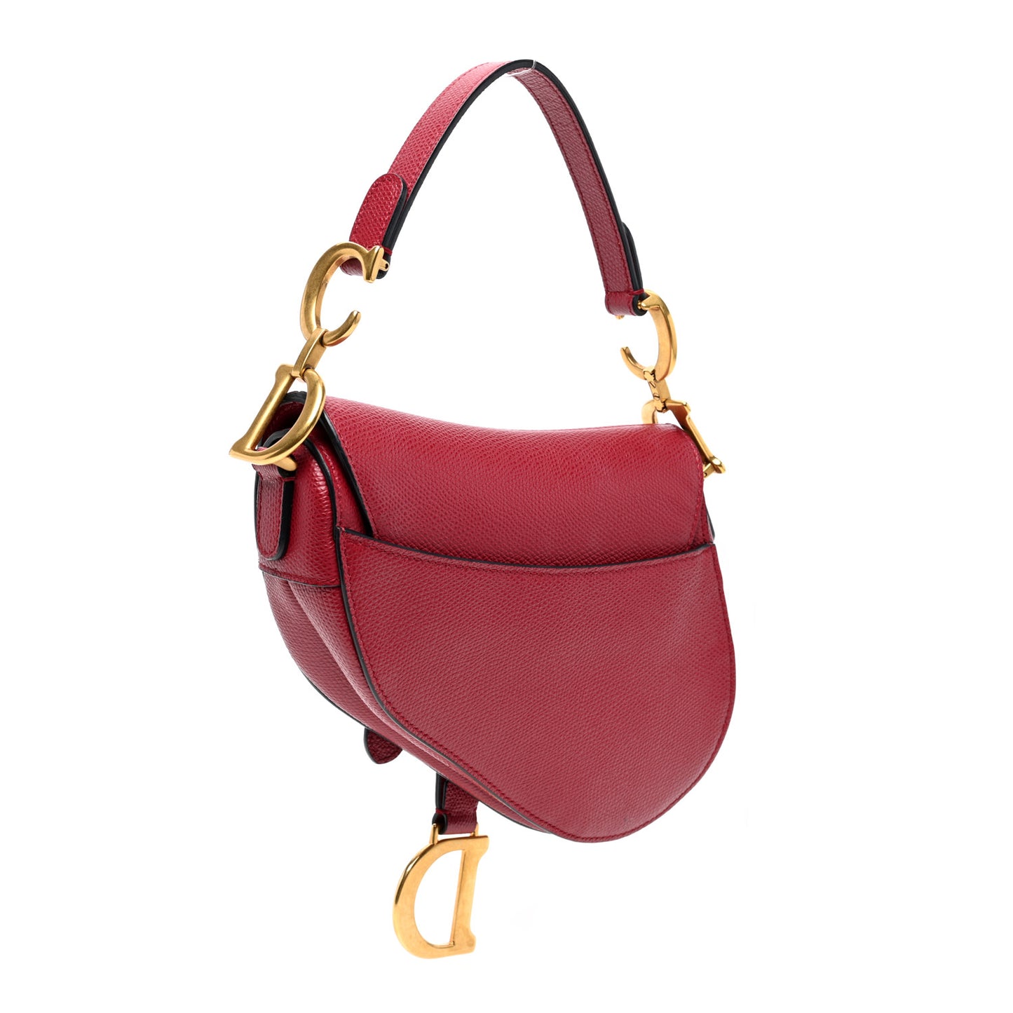 Grained Calfskin Mini Saddle Bag Red