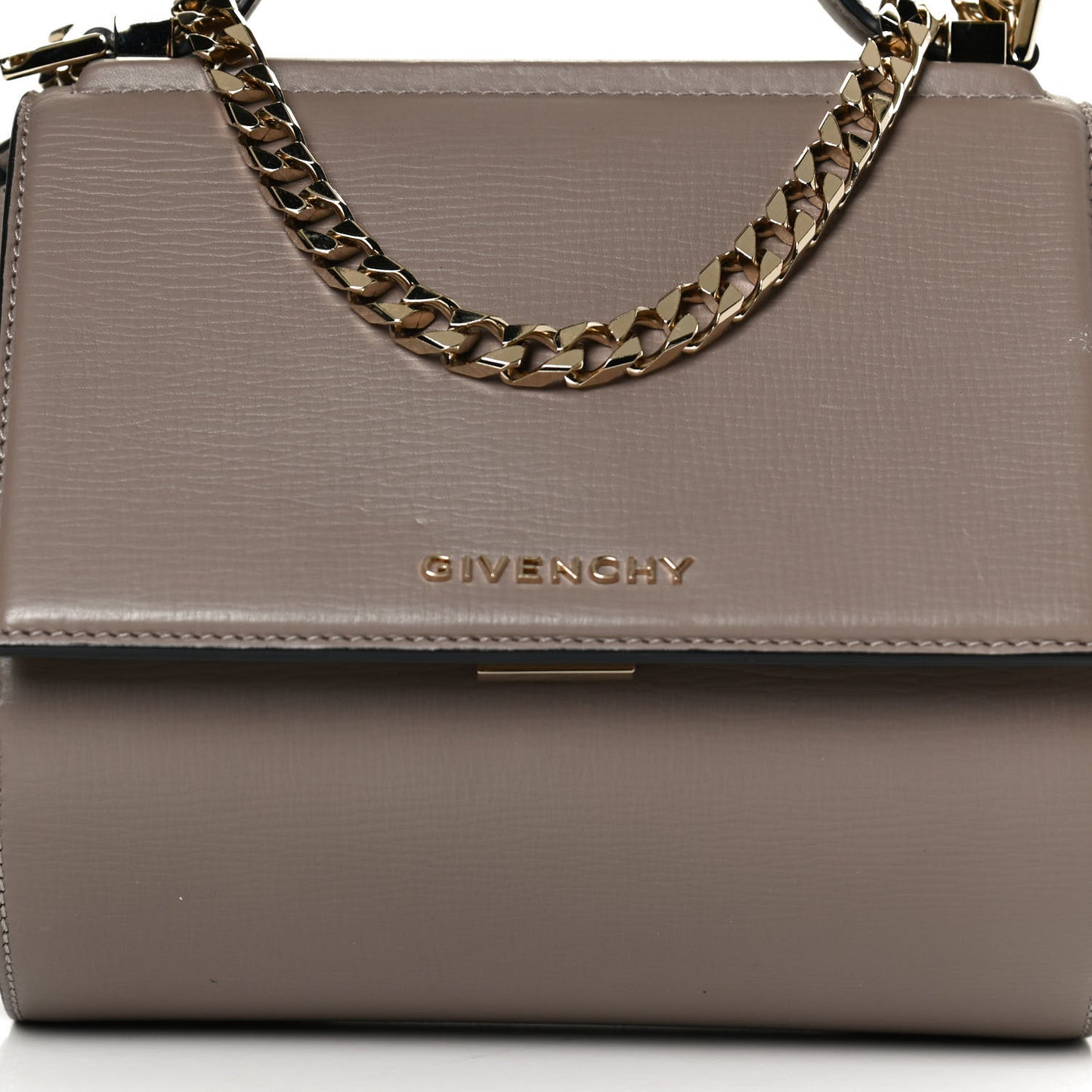 Textured Calfskin Mini Pandora Box Chain Crossbody Bag Mastic