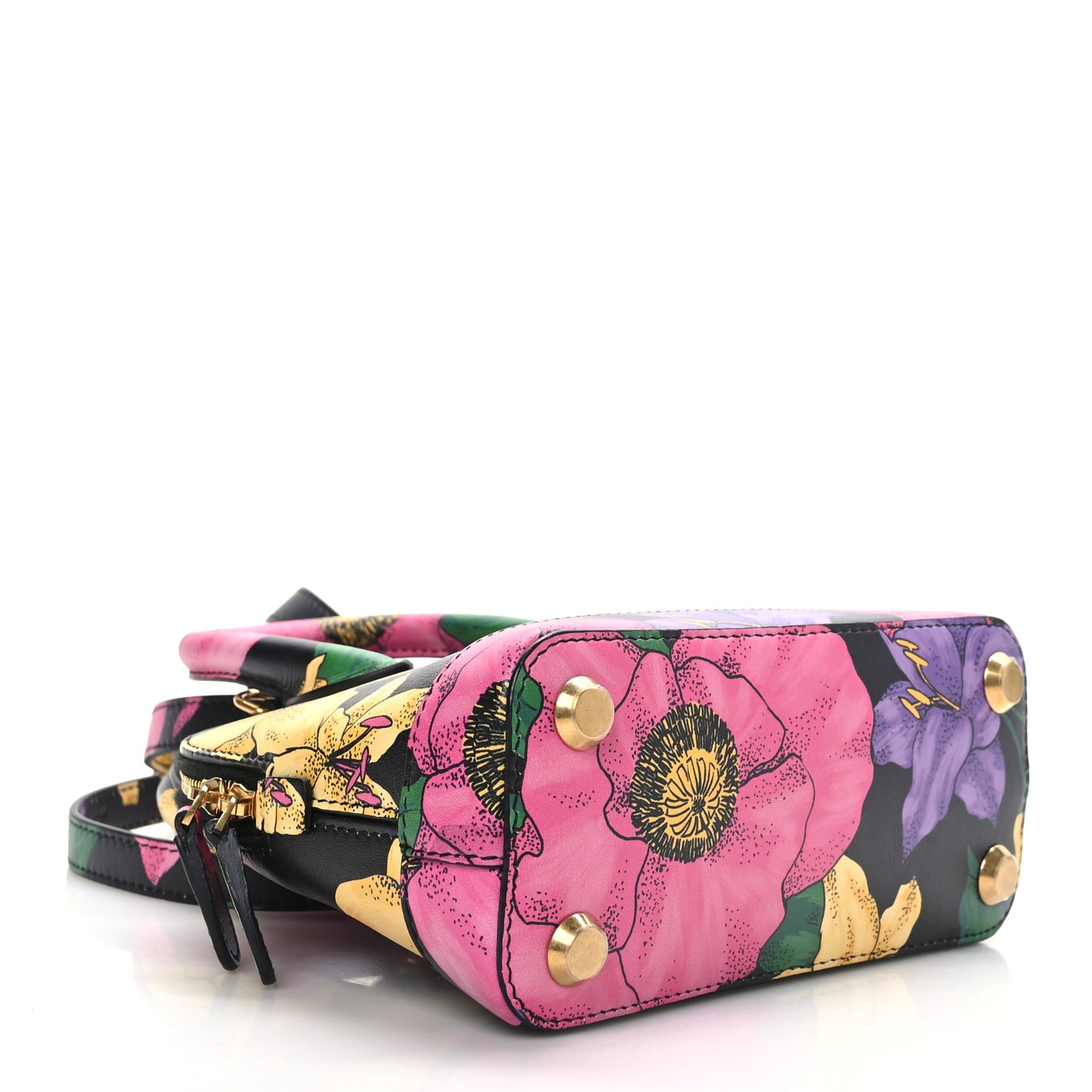 Smooth Calfskin Lush Floral Print XXS Ville Top Handle Bag Black Multicolor