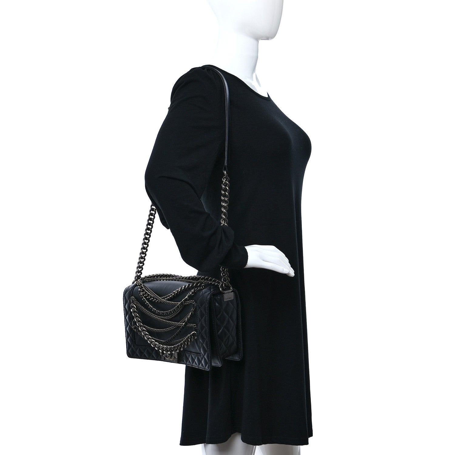 Chanel Calfskin Enchained New Medium Boy Flap Black 2 of 9