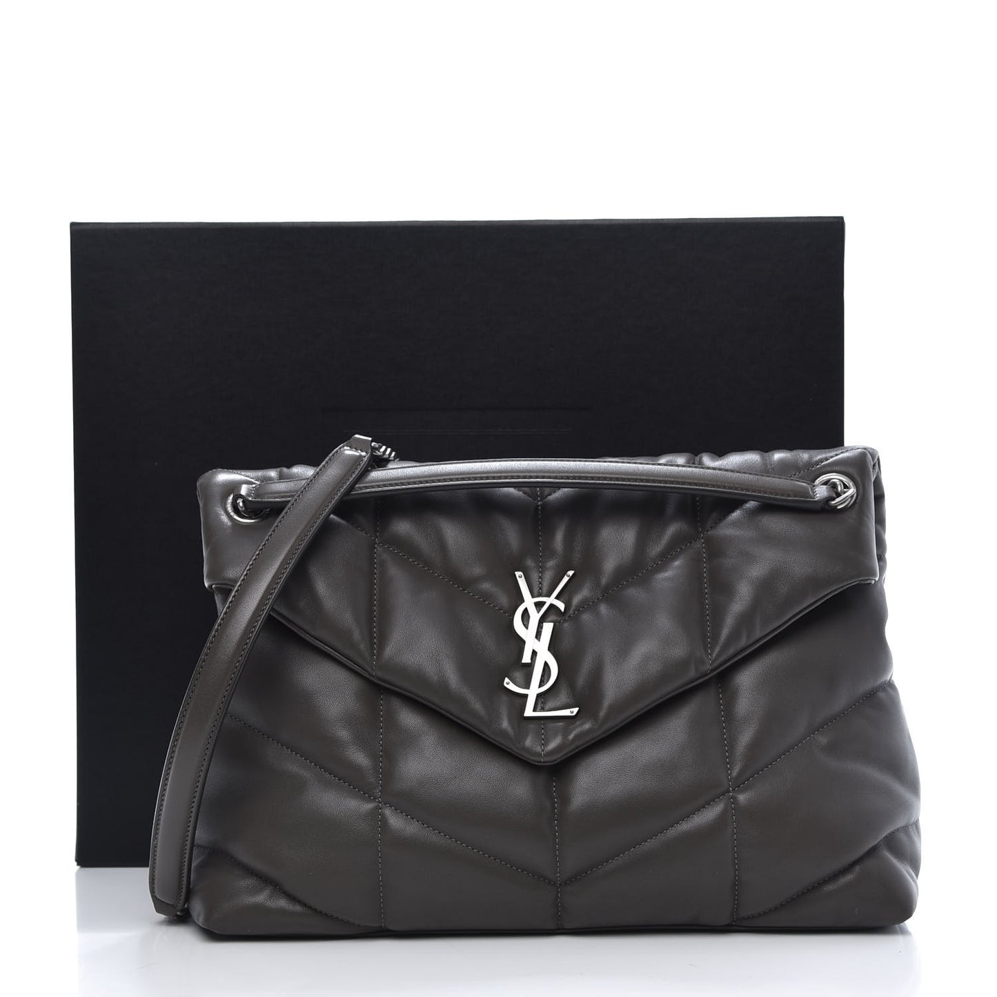 Lambskin Quilted Medium Loulou Puffer Monogram Chain Satchel Concrete