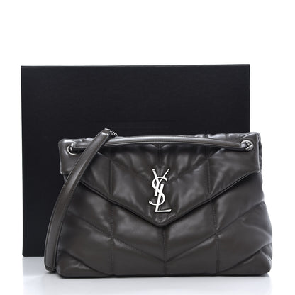 Saint Laurent Lambskin Quilted Medium Loulou Puffer Monogram Chain Satchel Concrete 13 of 13