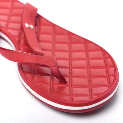 Chanel Suede Calfskin Rubber Thong Sandals 38 Red 11 of 12