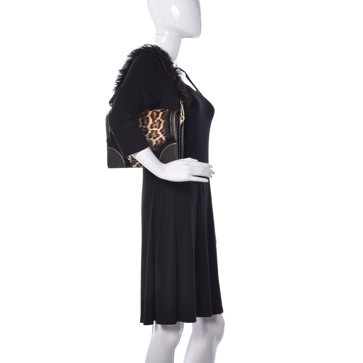 Calf Hair Leopard Print Shoulder Bag Avorio