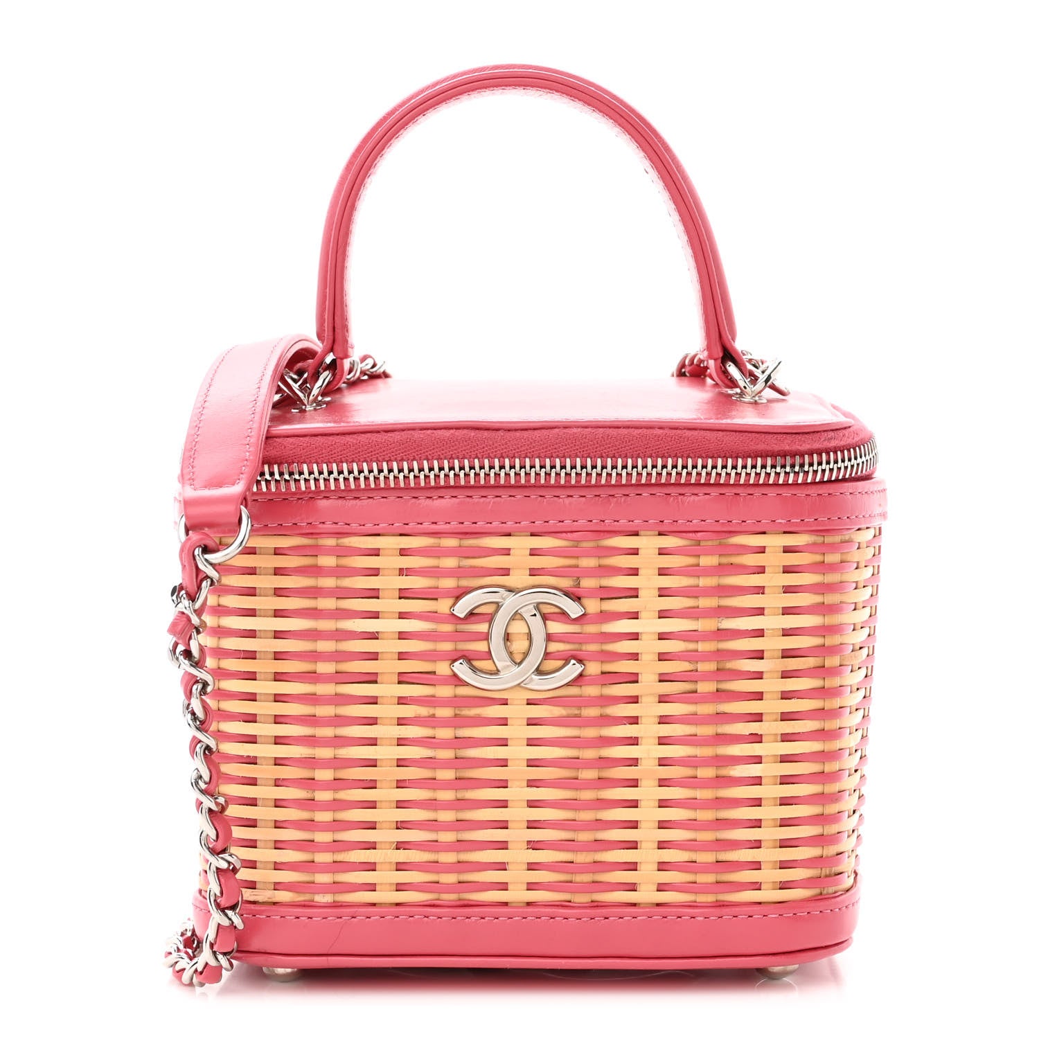 Chanel Calfskin Raffia Small Take Away Vanity Case Bag Pink Beige 1 of 10