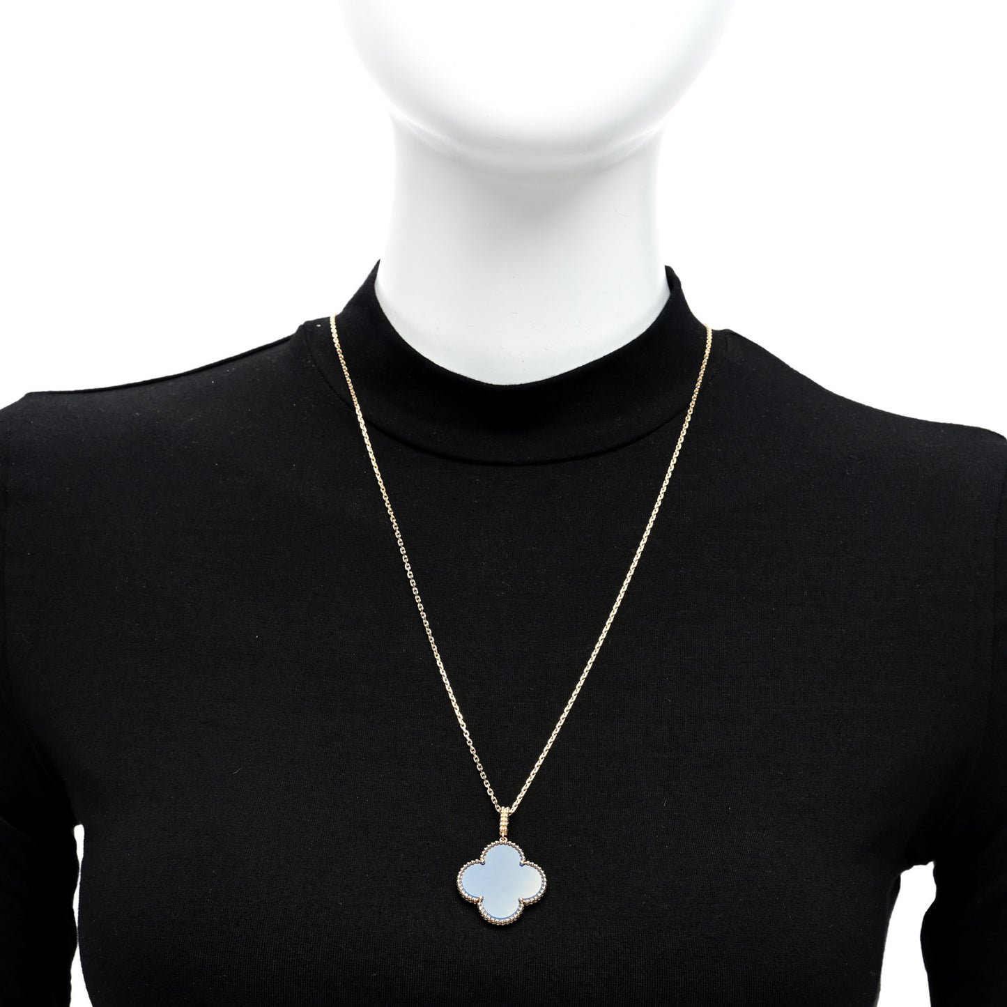 18K Yellow Gold Blue Agate Magic Alhambra Long Necklace
