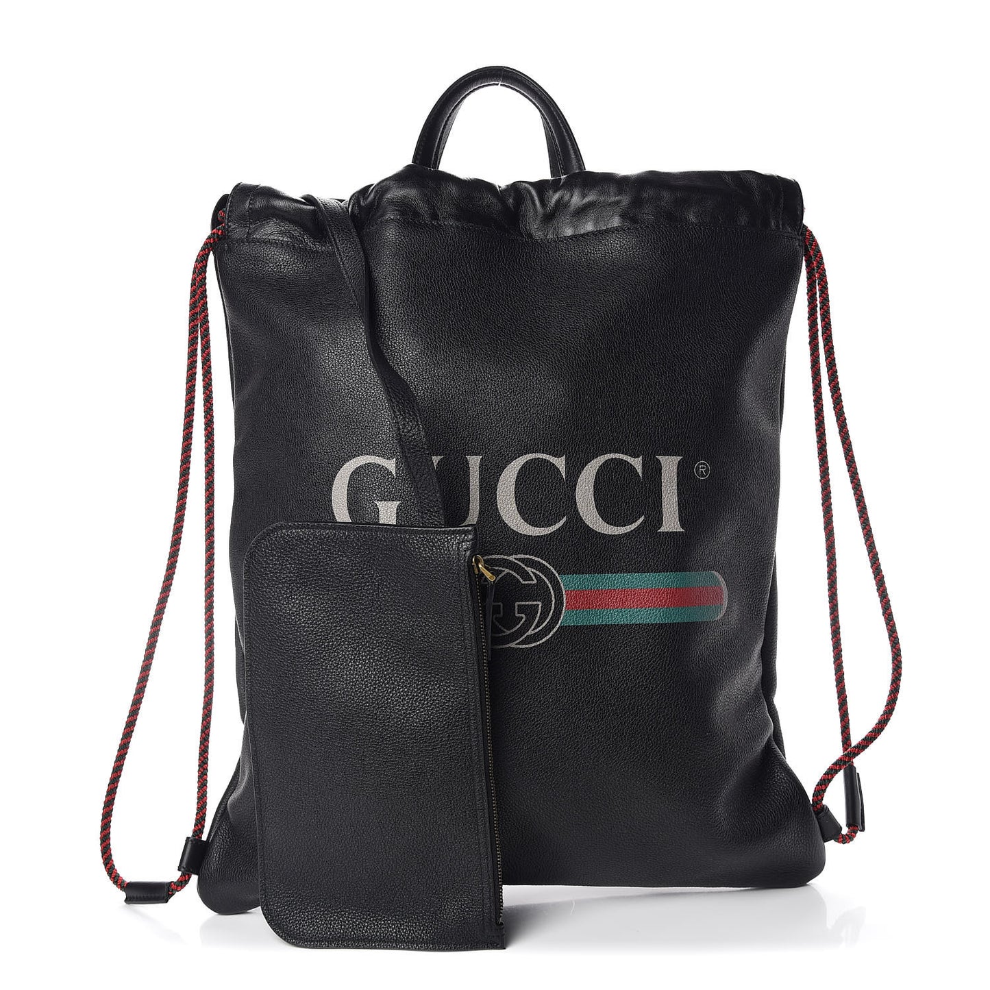 Calfskin Logo Drawstring Backpack Black