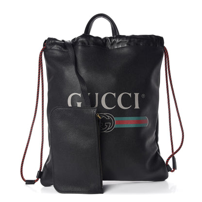Gucci Calfskin Logo Drawstring Backpack Black 1 of 10