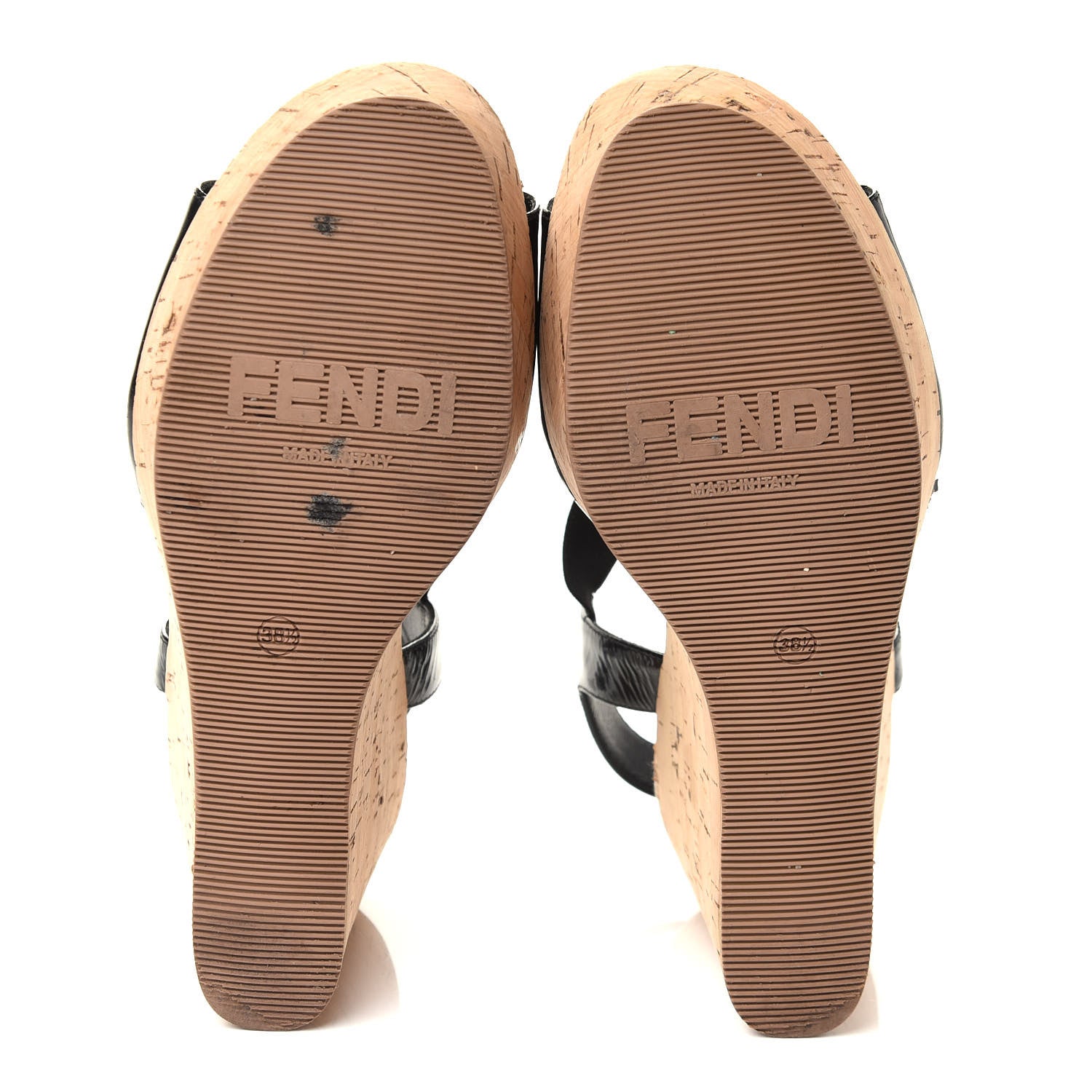 Fendi Patent Cork Wedge Sandals 38.5 Black 7 of 8