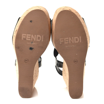 Fendi Patent Cork Wedge Sandals 38.5 Black 7 of 8