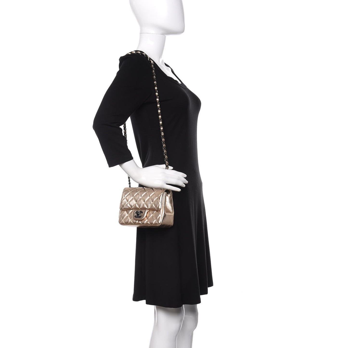 Metallic Lambskin Quilted Mini Square Flap Gold Black