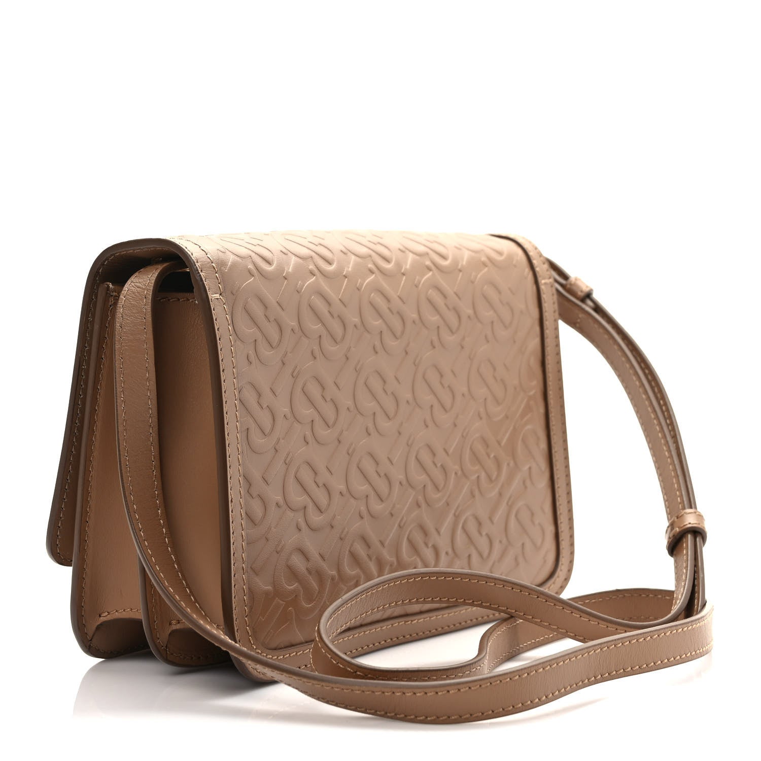 Burberry Calfskin Monogram Embossed Small TB Bag Light Camel 3 of 8