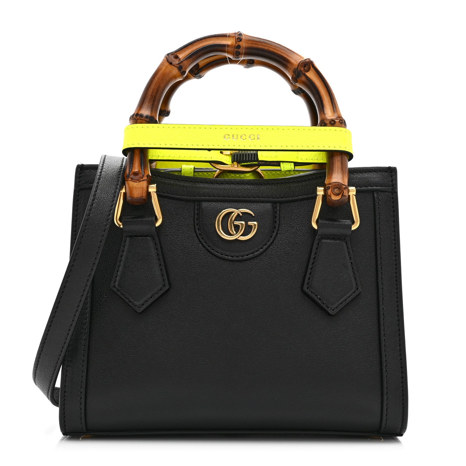 Gucci Wonka Grain Calfskin Mini Diana Tote Bag Black Yellow Fluo 1 of 11