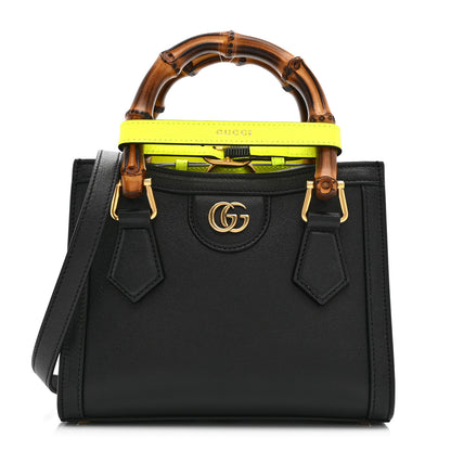 Gucci Wonka Grain Calfskin Mini Diana Tote Bag Black Yellow Fluo 1 of 11