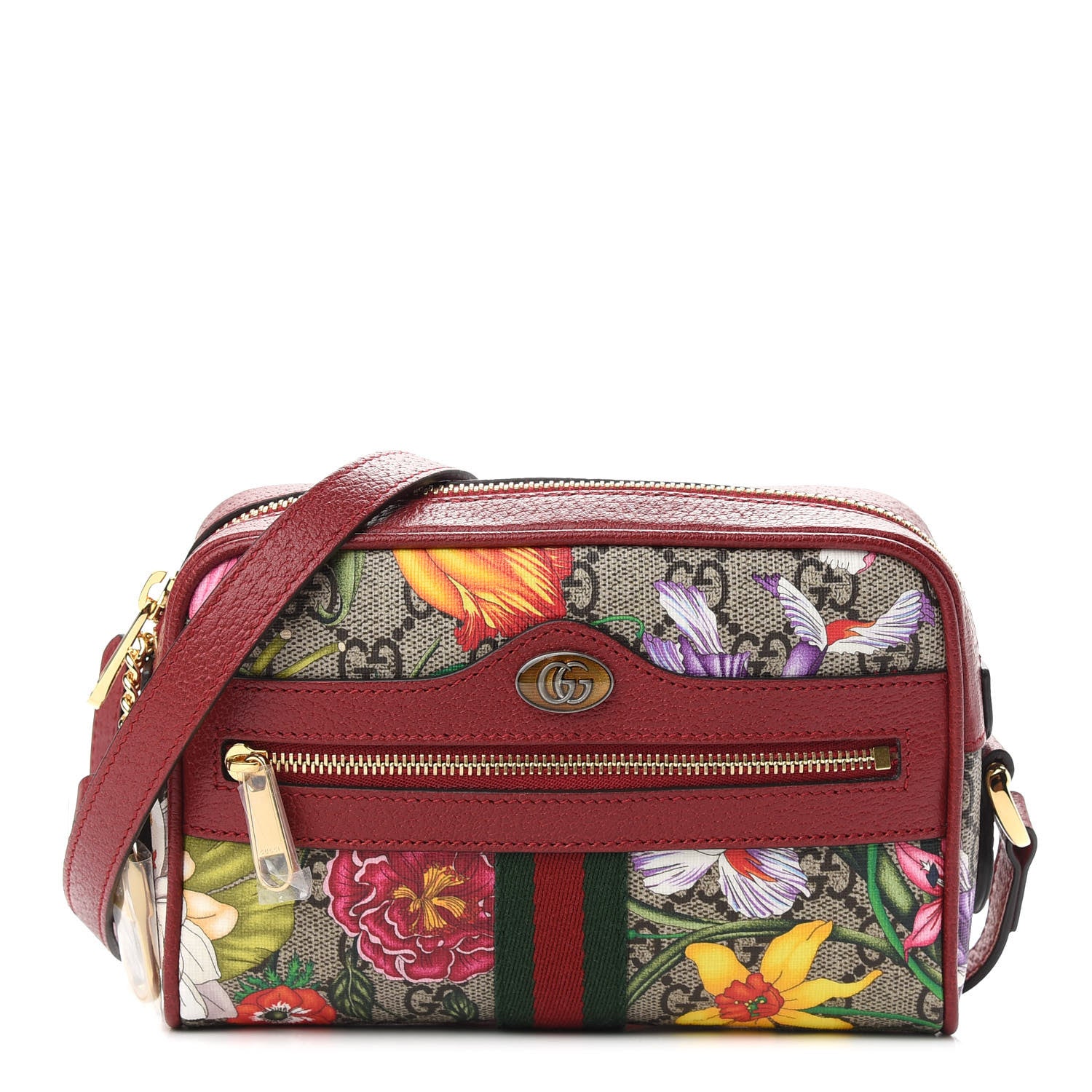 Gucci GG Supreme Monogram Flora Web Mini Ophidia Shoulder Bag Red 1 of 9
