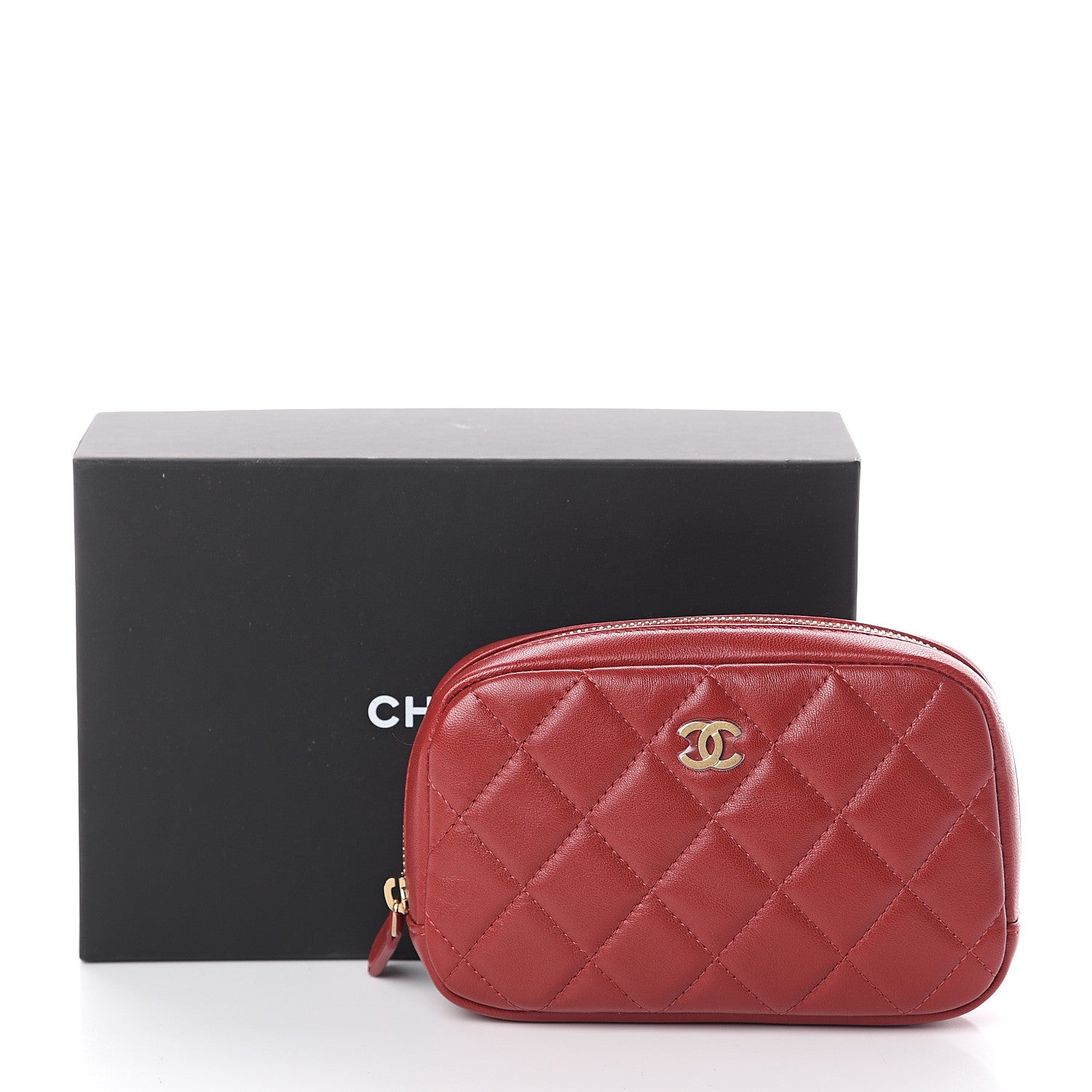 Chanel Lambskin Quilted Small Curvy Pouch Cosmetic Case Red 7 of 7