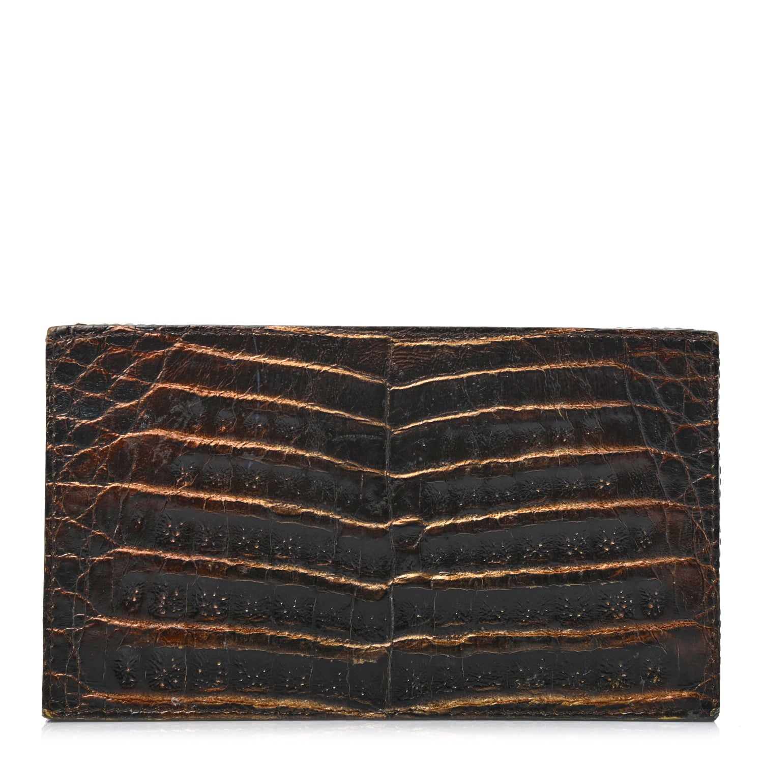 Nancy Gonzalez Crocodile Box Clutch Black Brown Gold 1 of 8