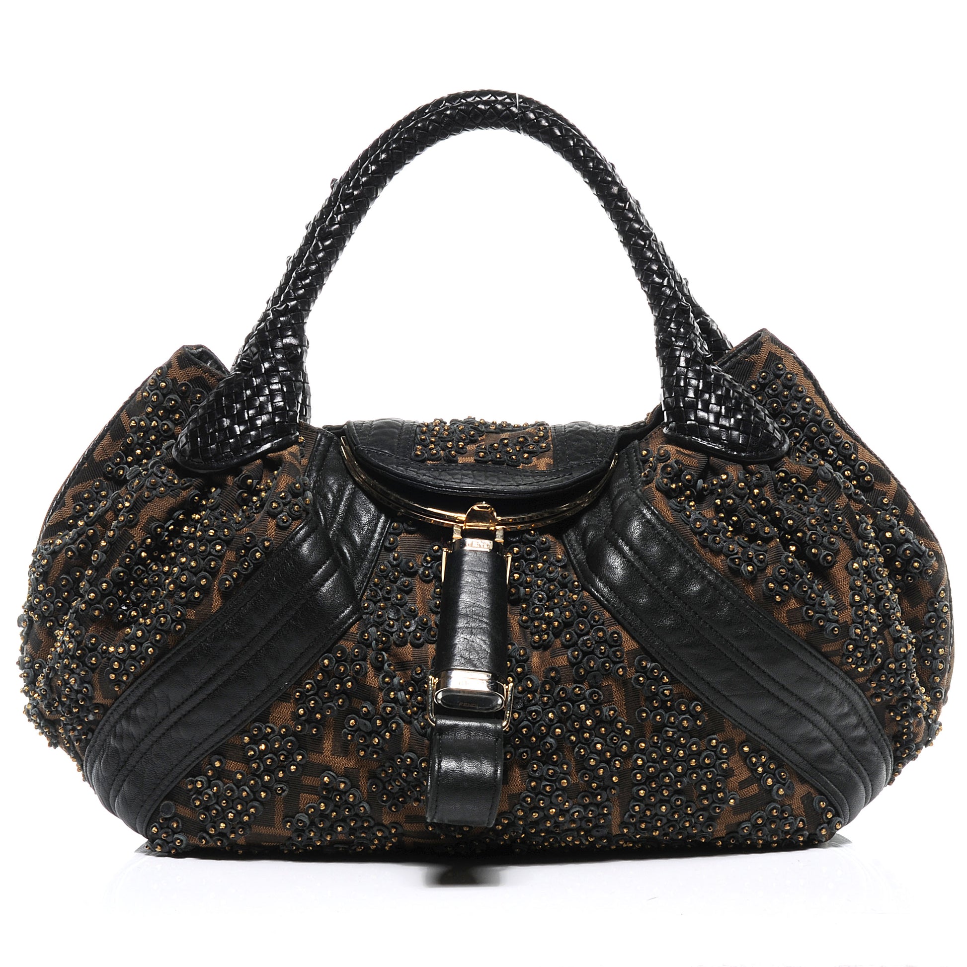 Fendi Nappa Zucca Studded Spy Tobacco 1 of 9