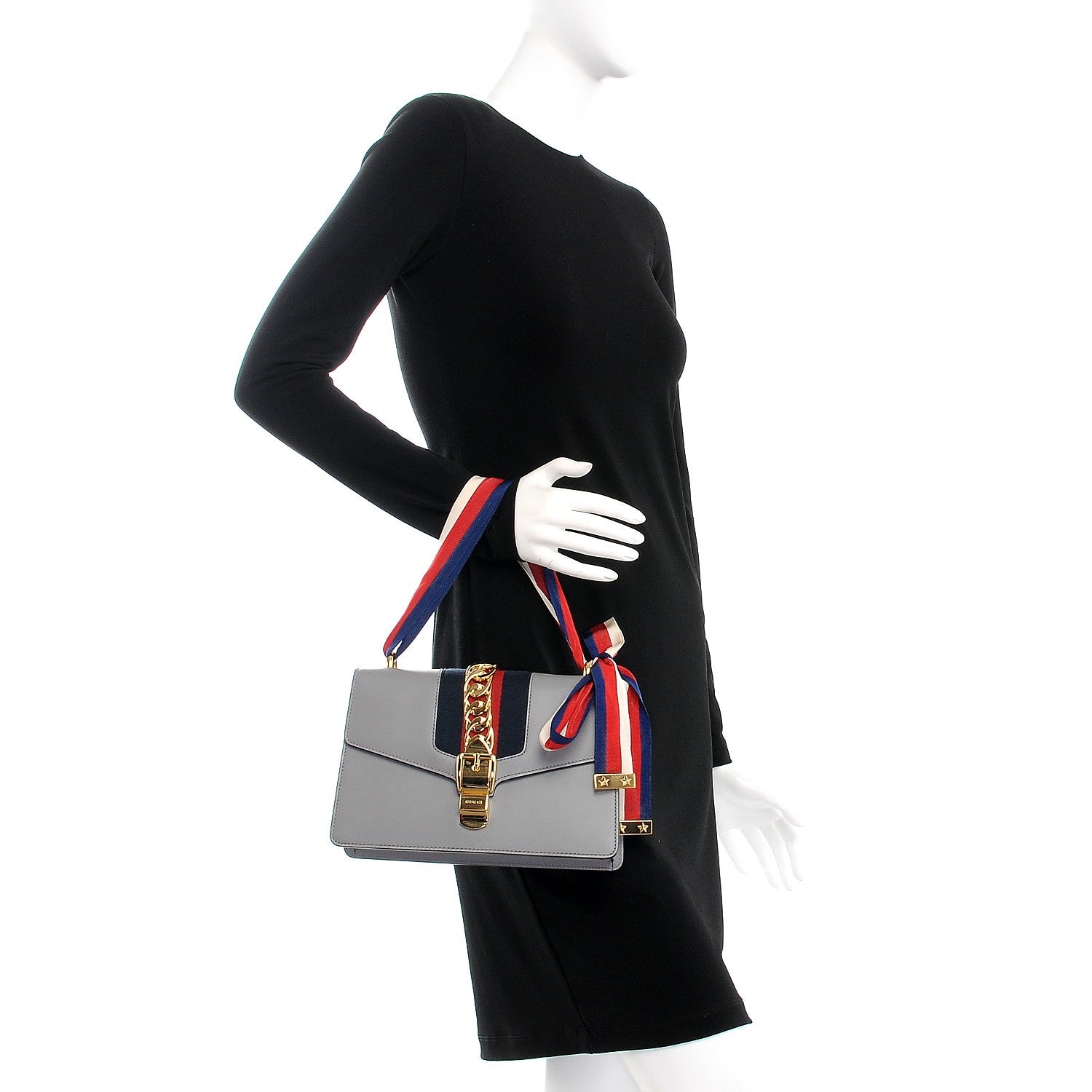 Gucci Calfskin Small Sylvie Shoulder Bag Deep Grey 2 of 9