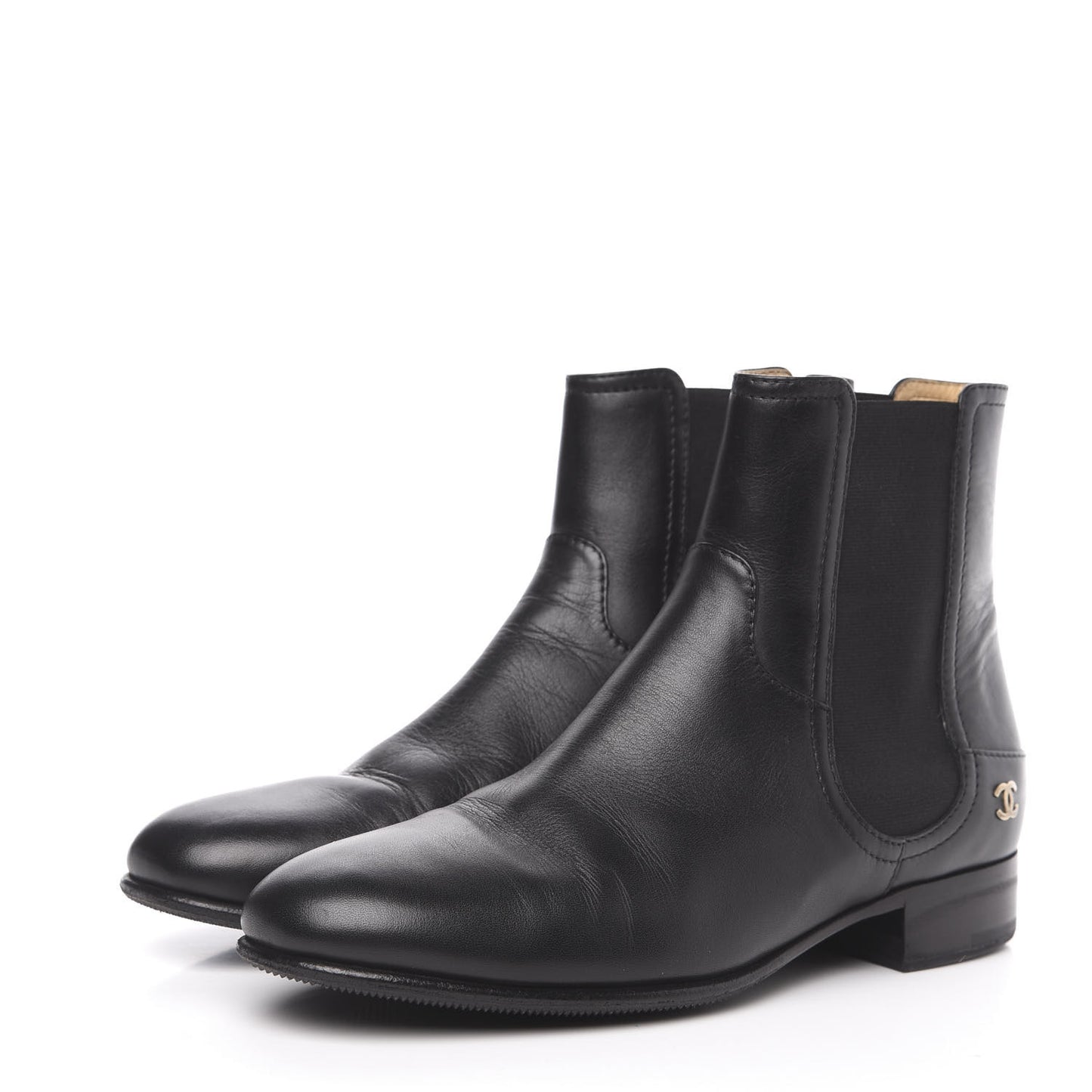 Calfskin Elastic Short Boots 39.5 Black
