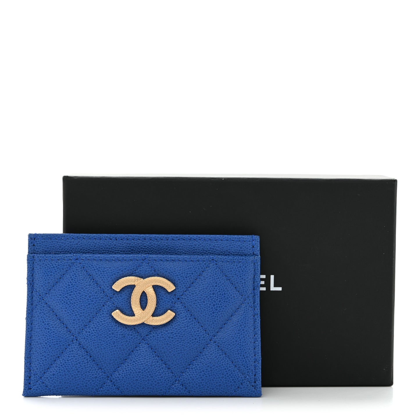 Caviar Quilted Studded CC Card Holder Blue