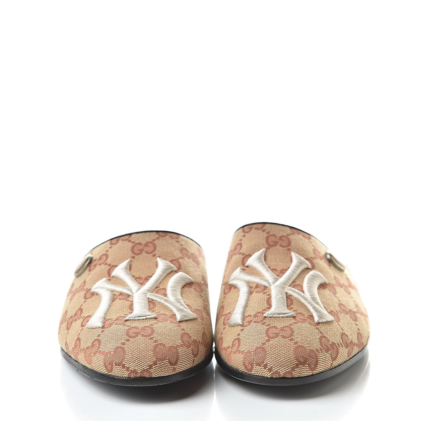 X MLB Monogram NY Yankees Embroidered Womens GG Slippers 41 Beige Ruggine