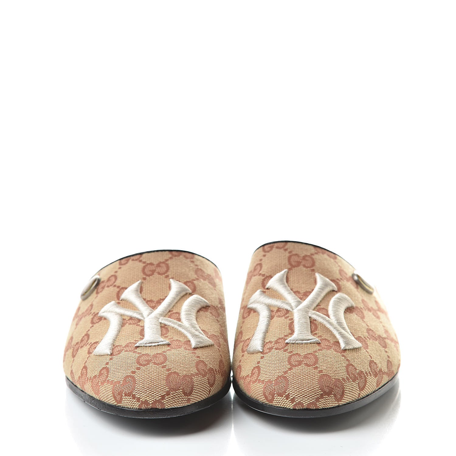 Gucci X MLB Monogram NY Yankees Embroidered Womens GG Slippers 41 Beige Ruggine 2 of 9