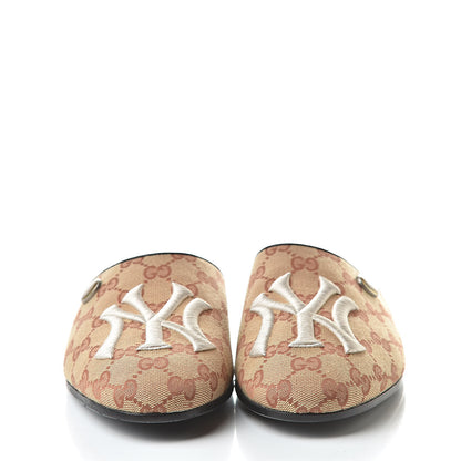 Gucci X MLB Monogram NY Yankees Embroidered Womens GG Slippers 41 Beige Ruggine 2 of 9