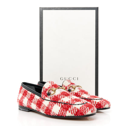 Gucci Vintage Tweed Check Horsebit Womens Jordaan Loafers 36 White Red 9 of 9