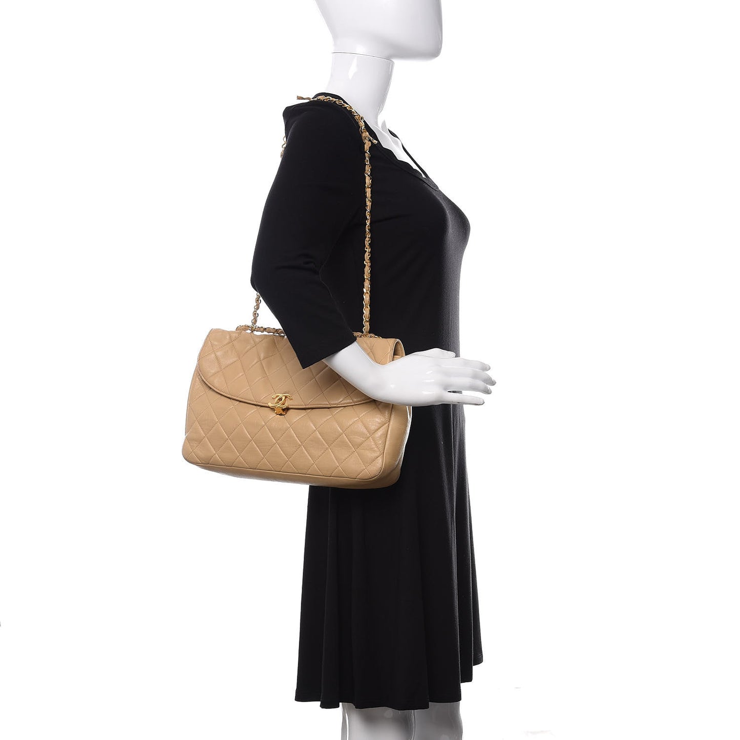 Lambskin Quilted Jumbo Single Flap Beige