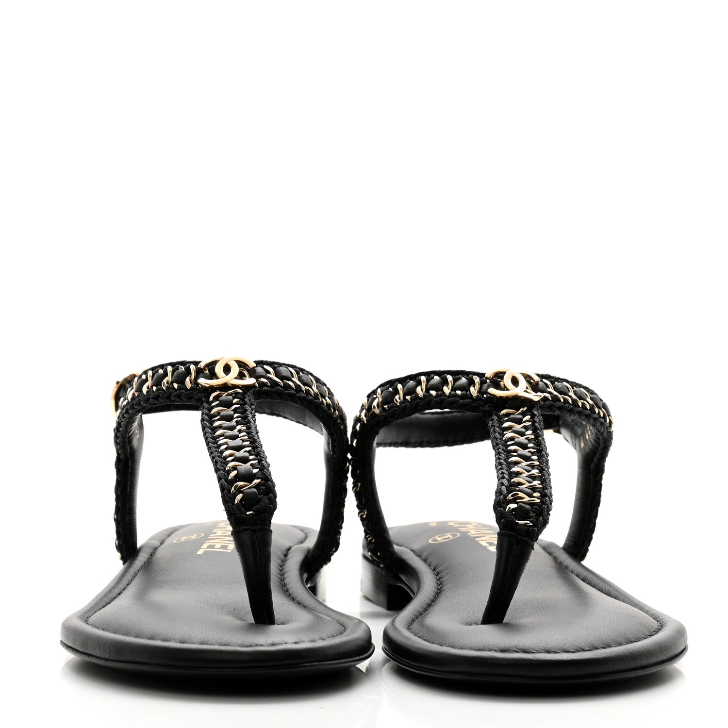 Chanel Lambskin Embroidered CC Thong Sandals 36 Black 2 of 10