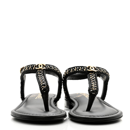 Chanel Lambskin Embroidered CC Thong Sandals 36 Black 2 of 10
