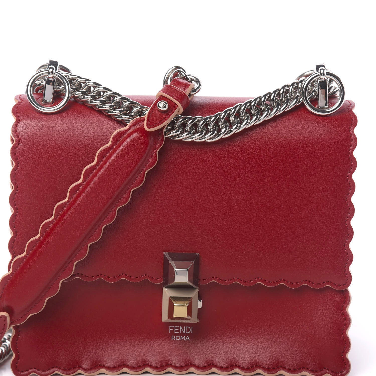Fendi Vitello Liberty Scalloped Studded Small Kan I Shoulder Bag Fragola 10 of 10