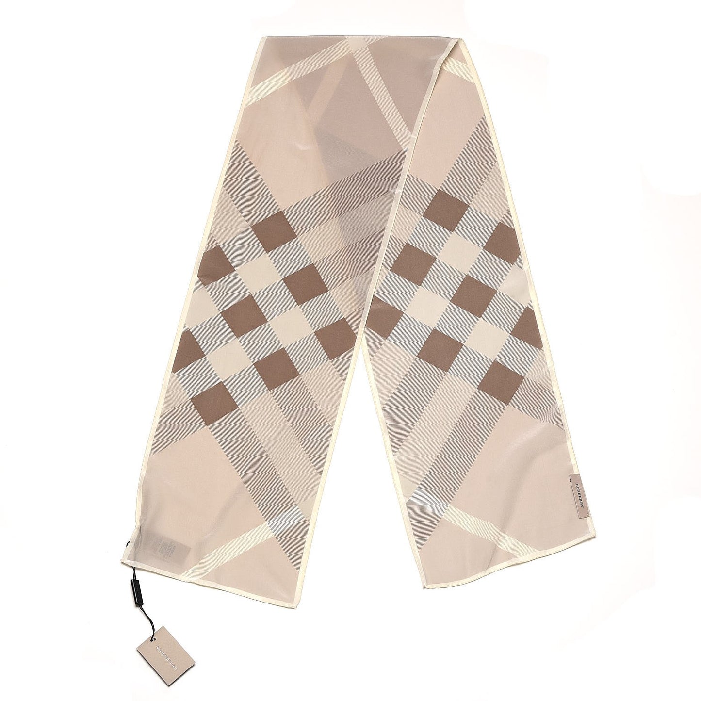 Silk Giant Check Scarf Pale Stone