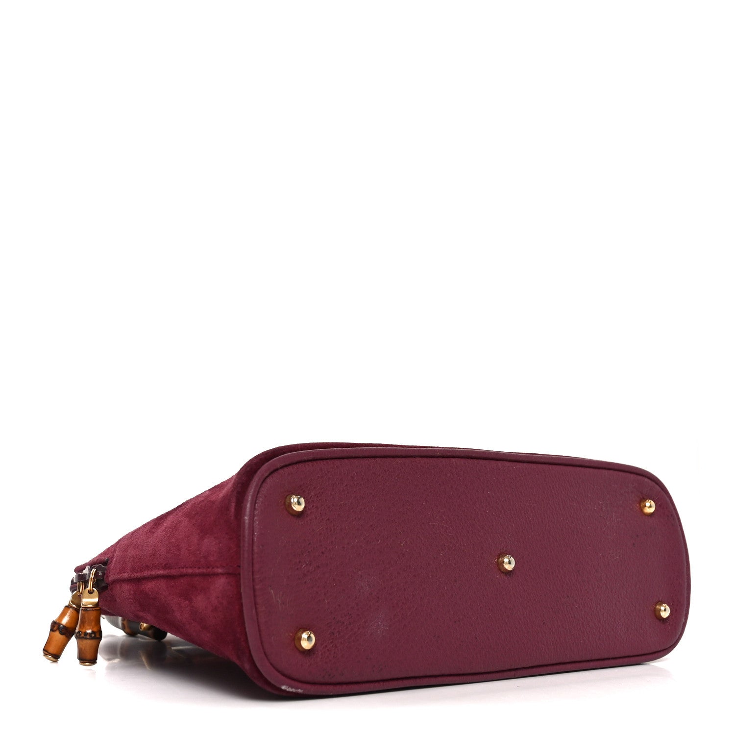 Gucci Suede Bamboo Handle Dome Bag Burgundy 4 of 10