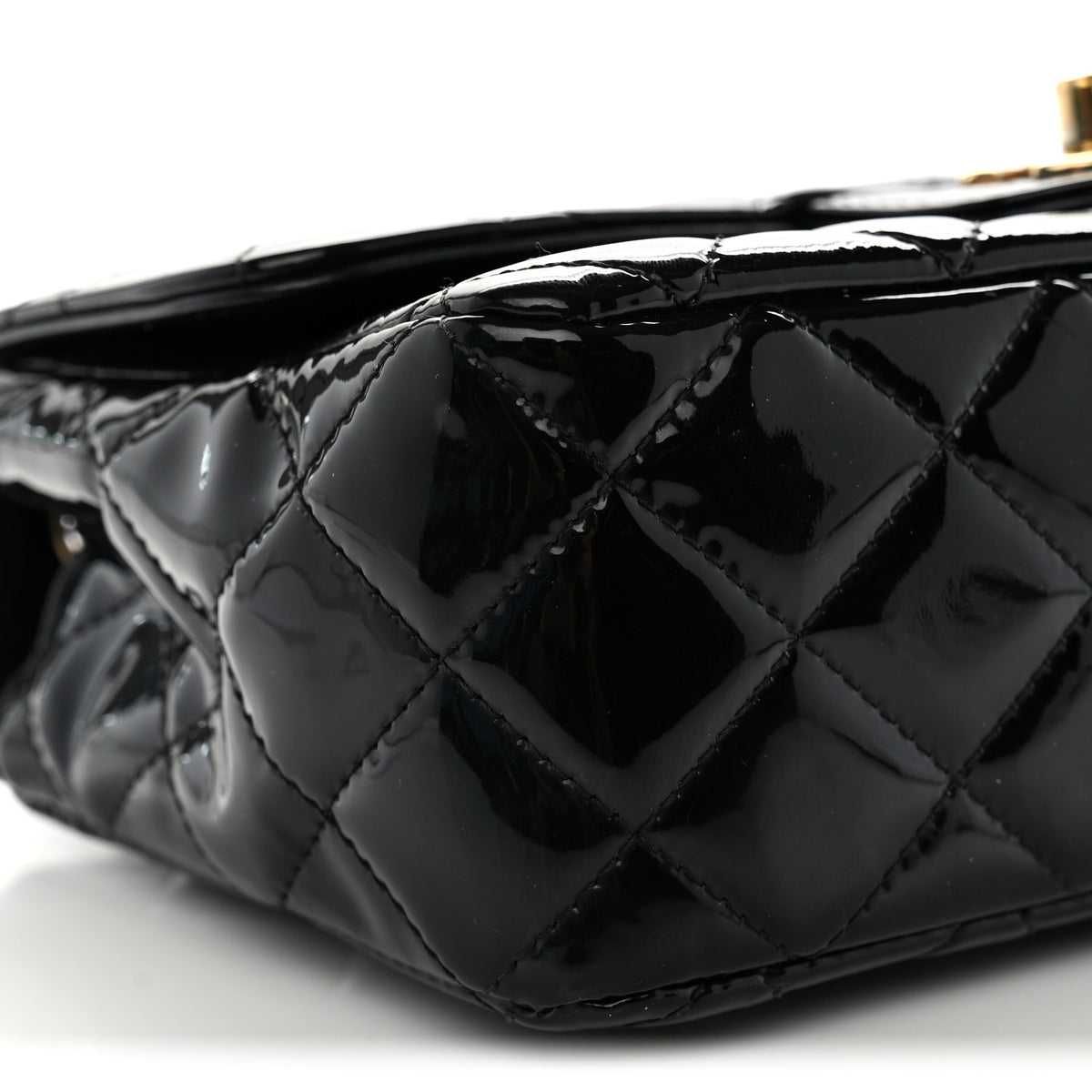 Patent Calfskin Quilted Mini Rectangular Flap Black