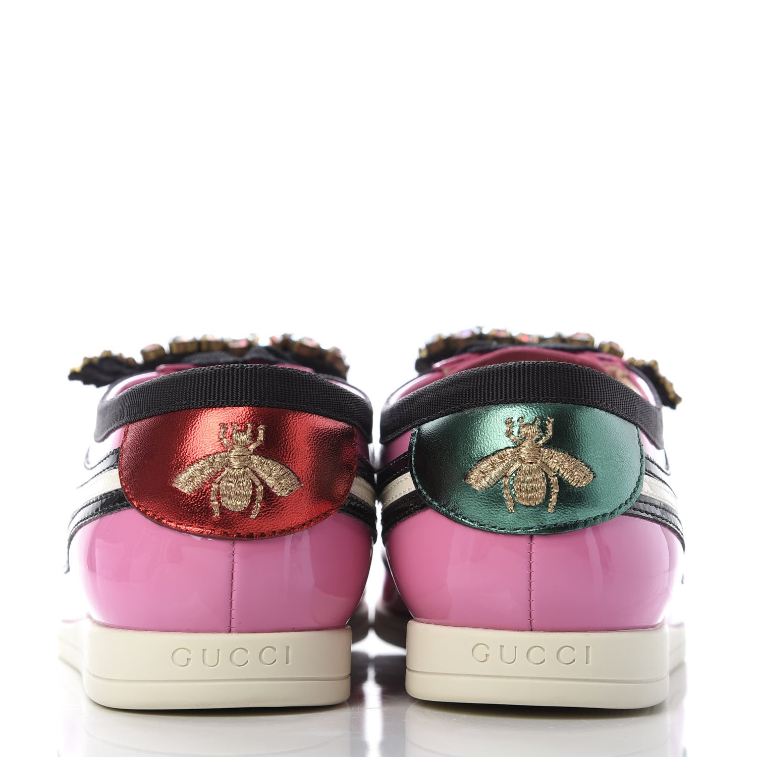Gucci Patent Calfskin Crystal Womens Web Falacer Sneakers 36 Pink 6 of 8