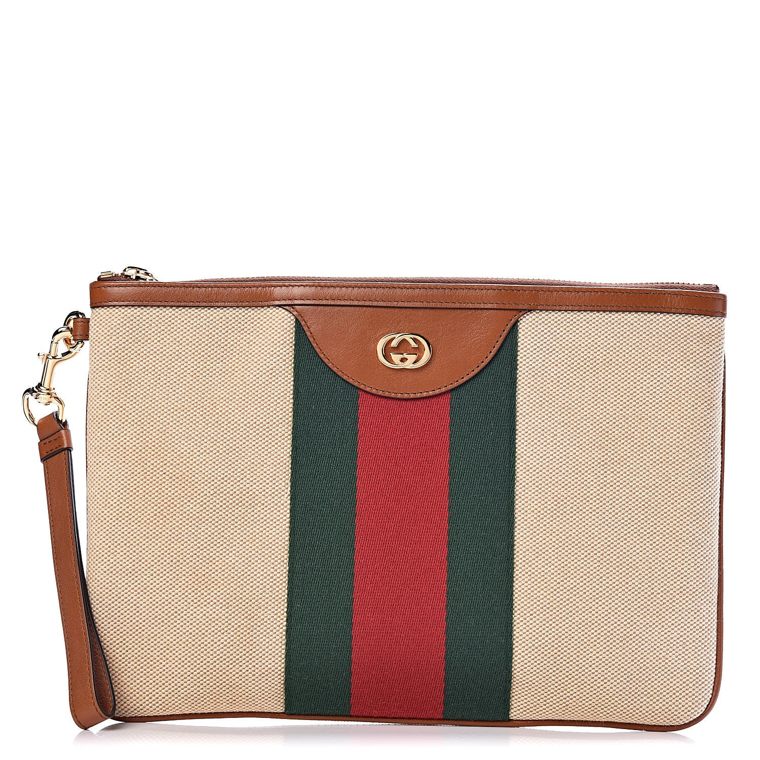 Gucci Vintage Canvas Web Pouch Sand Cuir 1 of 9